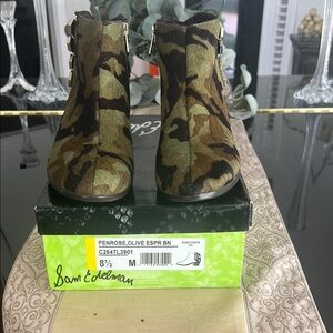 Sam Edelman Camo Ankle Boots in Olive & Brown